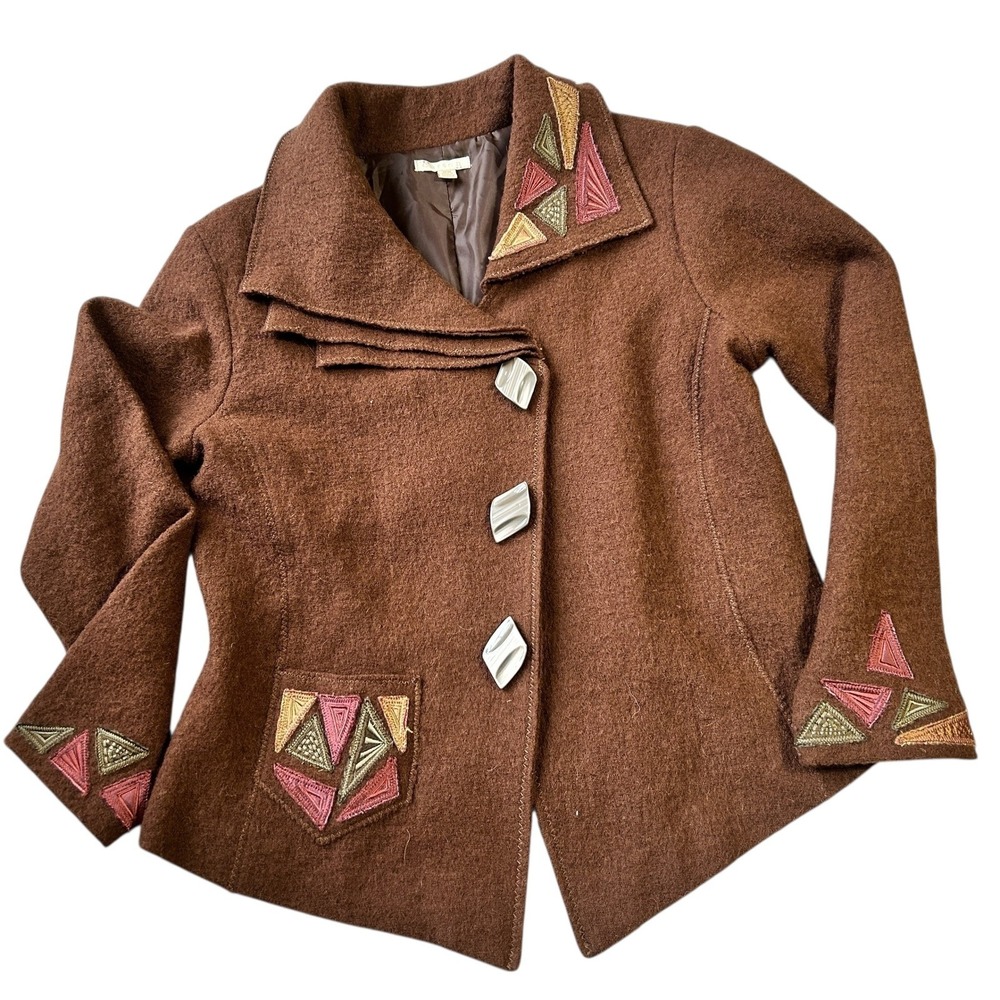 Carson Boiled Wool Jacket Brown Embroidered Art‎ To Wear Coat Women's M Canada